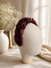 Chocolate Brown Braided Satin Headband – Wide Statement Headband for Women