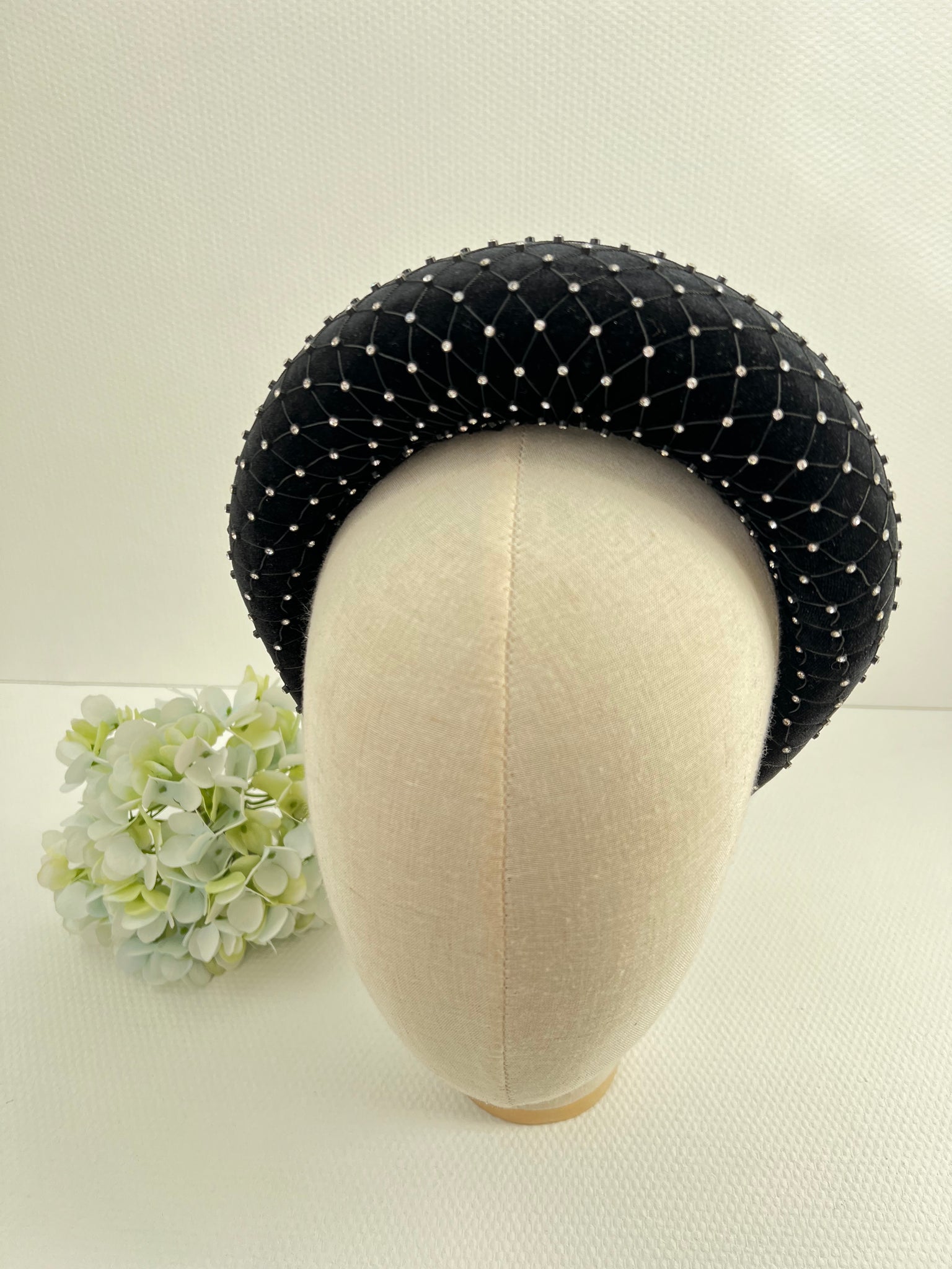 Crystal padded headband Rhinestone headband Sparkly headband Designer headband  black headband Halo headband christmas headband