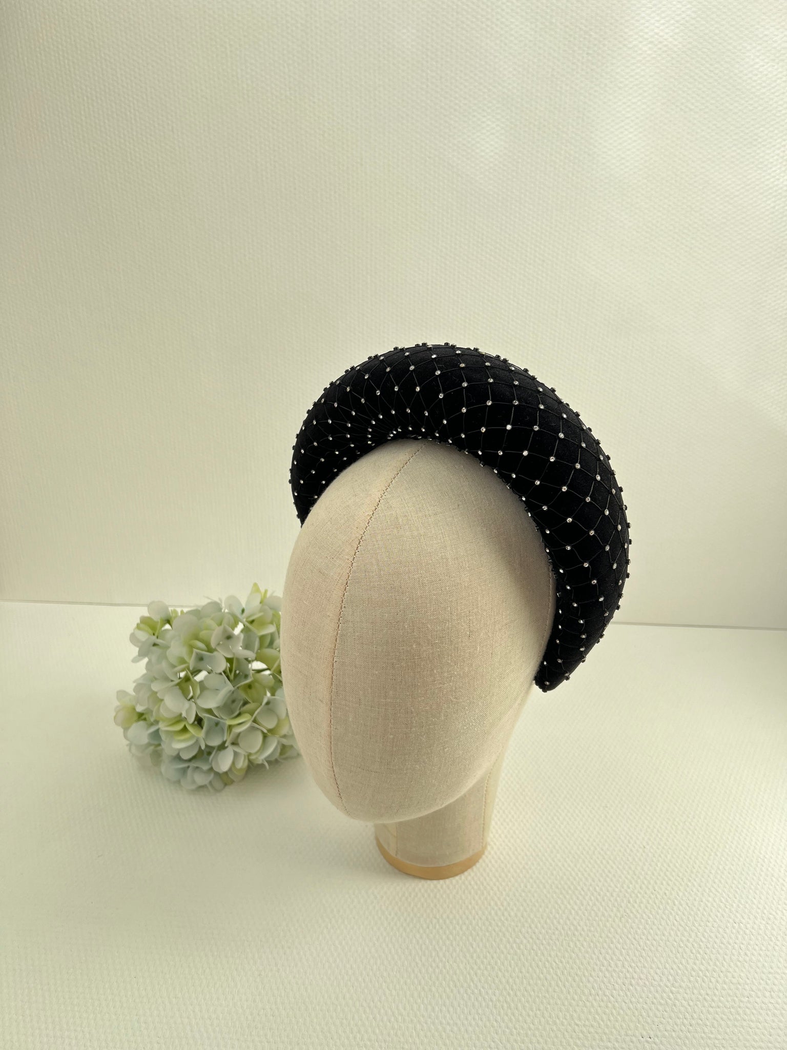 Crystal padded headband Rhinestone headband Sparkly headband Designer headband  black headband Halo headband christmas headband