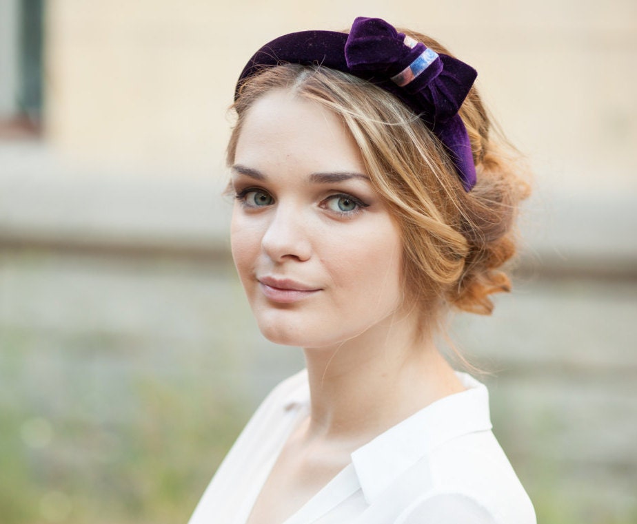 Purple bow headband Padded headband Velvet bow headband Bow hairband