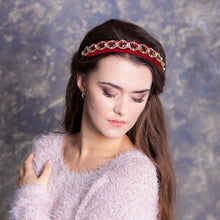 Headpiece Rhinestone headband Embellished headband Beaded headband red