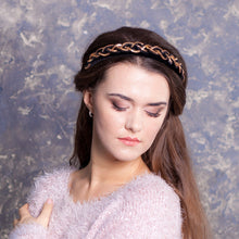 Black velvet headband embellished chain decoration Jeweled headband with black and gold braid Sparkly headband Special occasion headband