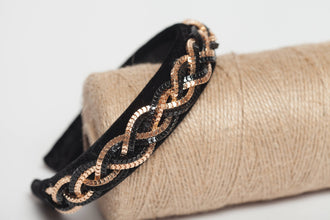 Black velvet headband embellished chain decoration Jeweled headband with black and gold braid Sparkly headband Special occasion headband