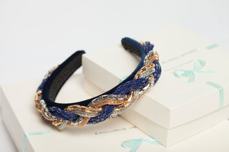 Embellished headband Jeweled headband Beaded headband Velvet headband Chain headband Navy blue headband