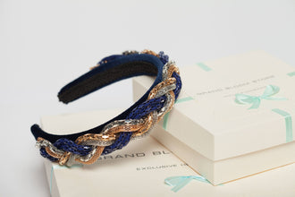 Embellished headband Jeweled headband Beaded headband Velvet headband Chain headband Navy blue headband