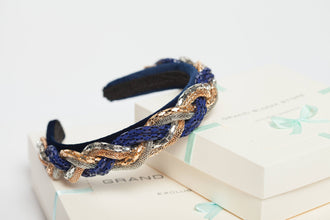 Embellished headband Jeweled headband Beaded headband Velvet headband Chain headband Navy blue headband