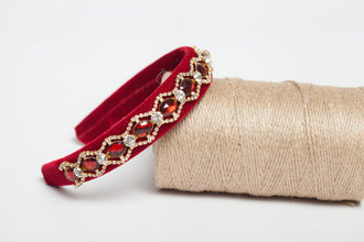 Headpiece Rhinestone headband Embellished headband Beaded headband red