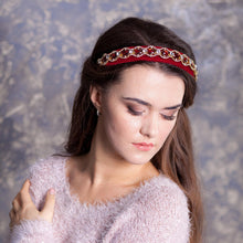 Headpiece Rhinestone headband Embellished headband Beaded headband red