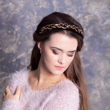 Black velvet headband embellished chain decoration Jeweled headband with black and gold braid Sparkly headband Special occasion headband