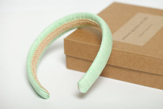 Light green padded linen headband Handmade headband Trendy headband Retro headband Nonslip headband