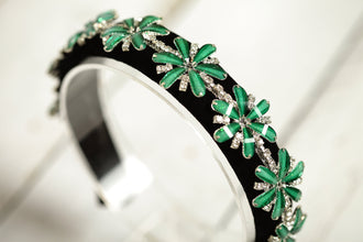 Green embellished headband Rhinestone headband Jeweled headband Crystal headband Hairband women Beaded headband