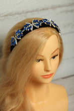 Blue embellished velvet headband Jeweled headband Sparkly headband Crystal headband Rhinestones hairband