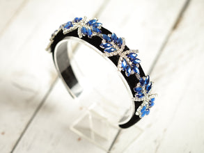 Blue embellished velvet headband Jeweled headband Sparkly headband Crystal headband Rhinestones hairband