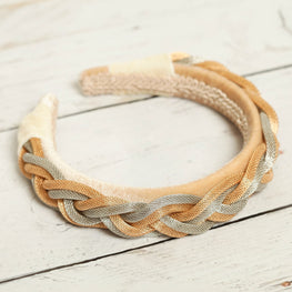 Beige velvet headband embellished with silver and gold decoration Jeweled headband with silver and gold braid Sparkly headband