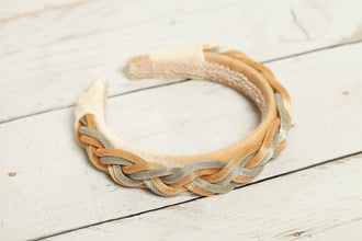 Beige velvet headband embellished with silver and gold decoration Jeweled headband with silver and gold braid Sparkly headband