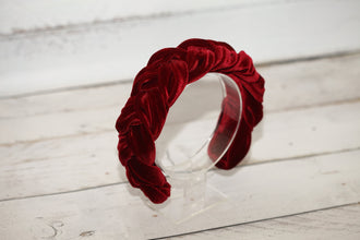 Red velvet braided headband Wine padded hairband Red braid headband Women headband