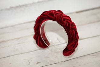 Red velvet braided headband Wine padded hairband Red braid headband Women headband