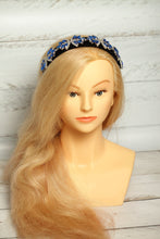 Blue embellished velvet headband Jeweled headband Sparkly headband Crystal headband Rhinestones hairband