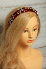 Red embellished velvet headband Jeweled headband Sparkly headband Crystal headband Rhinestone hairband