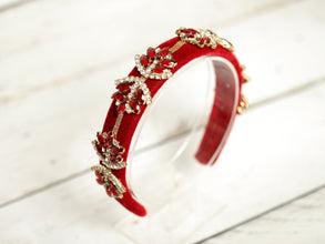 Red embellished velvet headband Jeweled headband Sparkly headband Crystal headband Rhinestone hairband