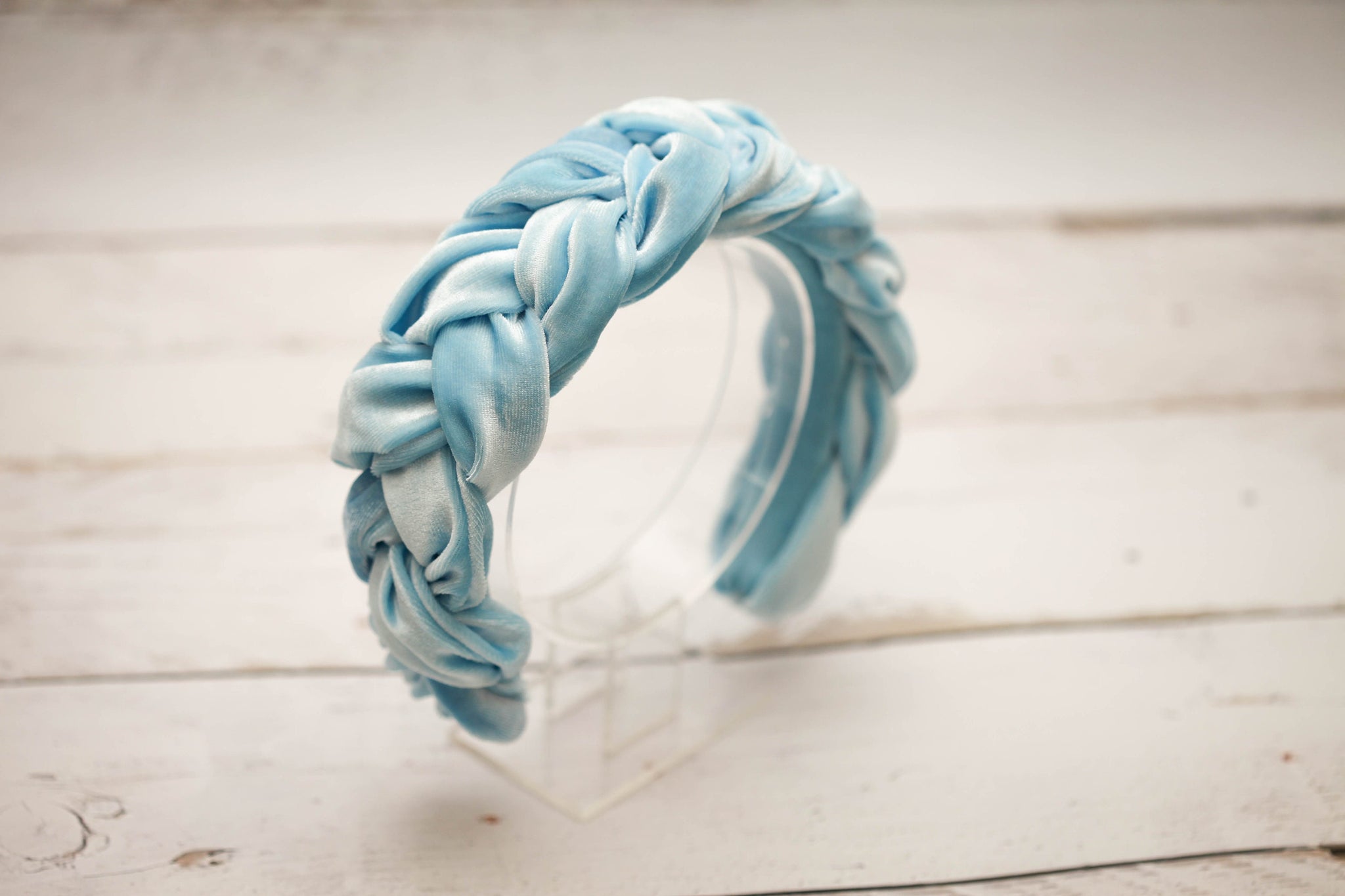 Baby blue velvet braided headband Tiara velvet braid Braided aliceband Women headband Padded headband Races headband