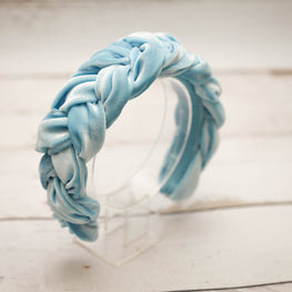 Baby blue velvet braided headband Tiara velvet braid Braided aliceband Women headband Padded headband Races headband