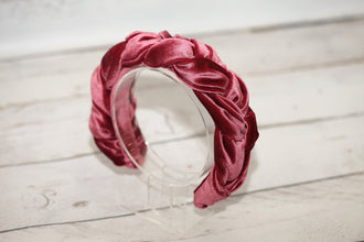 Pink Braided headband Velvet headband women Pink womens headband Dusty rose hair piece Padded headband