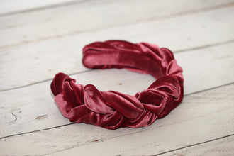 Pink Braided headband Velvet headband women Pink womens headband Dusty rose hair piece Padded headband