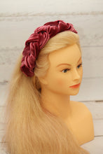 Pink Braided headband Velvet headband women Pink womens headband Dusty rose hair piece Padded headband