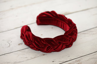Red velvet braided headband Wine padded hairband Red braid headband Women headband