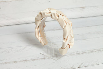 Cream beige satin braided headband Ladies padded headband