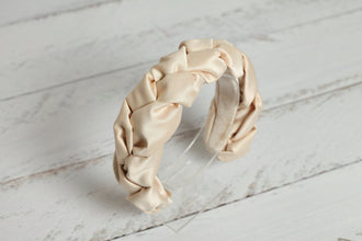 Cream beige satin braided headband Ladies padded headband
