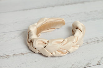 Cream beige satin braided headband Ladies padded headband