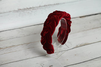 Red velvet braided headband Wine padded hairband Red braid headband Women headband
