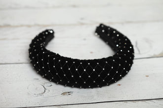 Crystal headband Jewelled headband Rhinestone headband Black padded headband Beaded headband Black wedding tiara Diamond headband