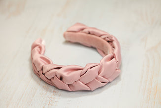 Satin headband Braided headband Pink womens headband Bridesmaid headband Silk headband