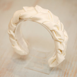 Ivory bridal satin braided headband Cream padded headband Wedding satin hairband  silk headband
