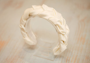 Ivory bridal satin braided headband Cream padded headband Wedding satin hairband  silk headband