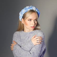 Baby blue velvet braided headband Tiara velvet braid Braided aliceband Women headband Padded headband Races headband