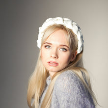 Ivory bridal satin braided headband Cream padded headband Wedding satin hairband  silk headband