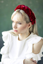 Red velvet braided headband Wine padded hairband Red braid headband Women headband