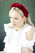 Red velvet braided headband Wine padded hairband Red braid headband Women headband