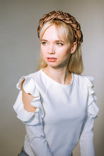 Brown satin braided headband Plaited headband Satin braided aliceband Headbands for women