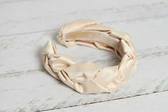 Cream beige satin braided headband Ladies padded headband