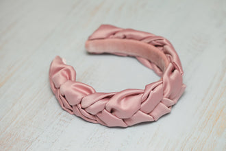 Satin headband Braided headband Pink womens headband Bridesmaid headband Silk headband