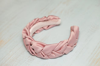 Satin headband Braided headband Pink womens headband Bridesmaid headband Silk headband