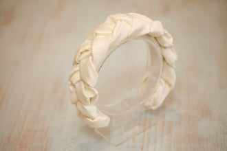 Ivory bridal satin braided headband Cream padded headband Wedding satin hairband  silk headband
