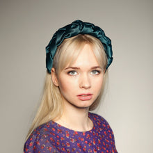 Green satin braided headband Durk green women headband Plaited hairband Satin braided aliceband Emerald green padded headband