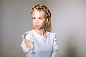 Brown satin braided headband Plaited headband Satin braided aliceband Headbands for women