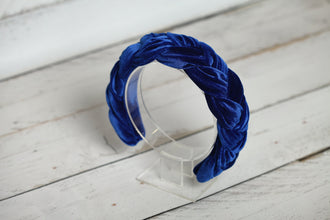 Royal blue braided headband velvet Padded hairband Women headband Braid hairband